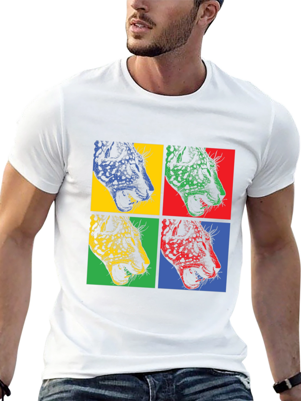 Pop Art Leopard Print Black T-Shirt