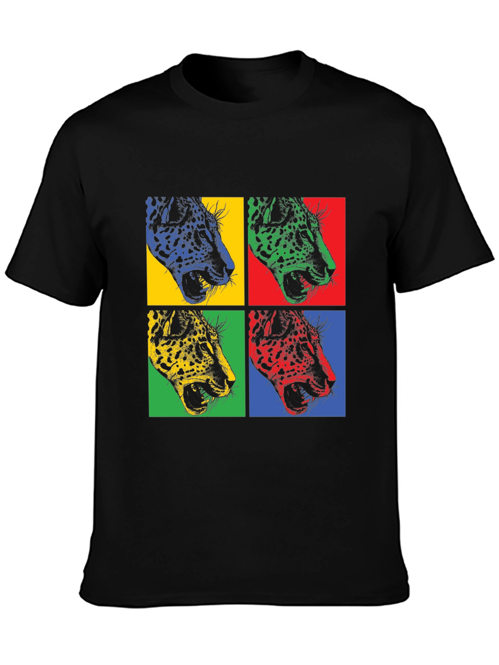 Pop Art Leopard Print Black T-Shirt