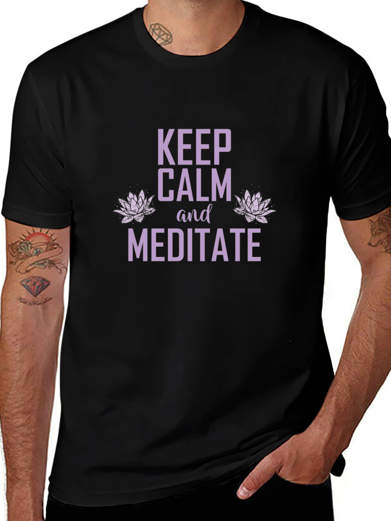 Keep Calm Meditate Graphic Tee - Black Cotton T-Shirt