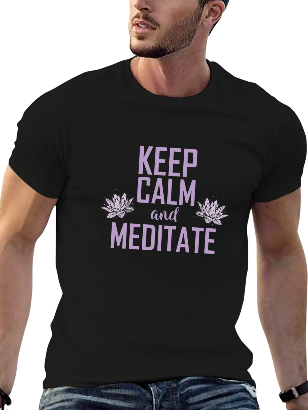 Keep Calm Meditate Graphic Tee - Black Cotton T-Shirt