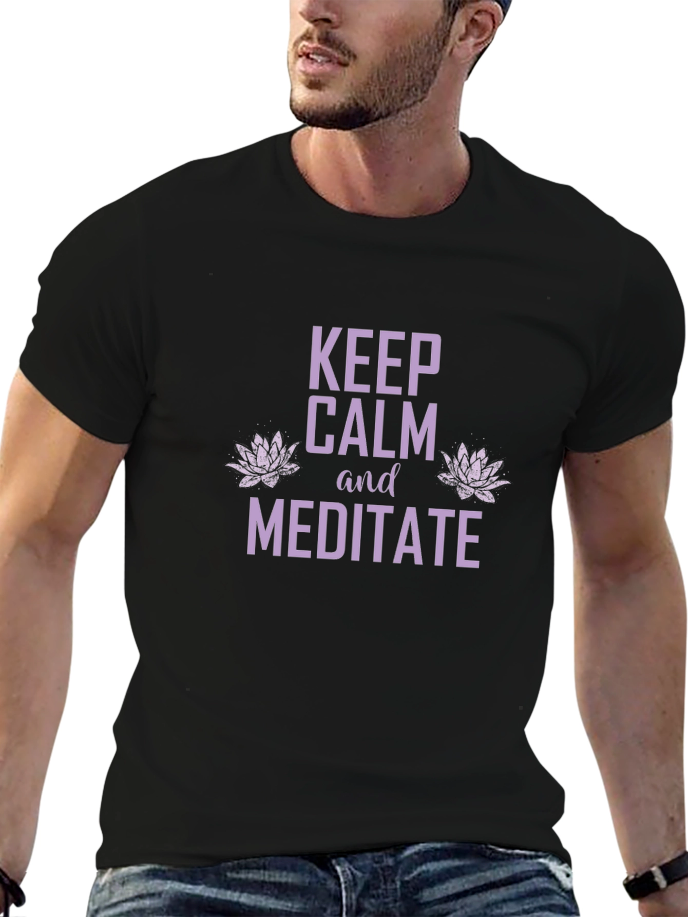 Keep Calm Meditate Graphic Tee - Black Cotton T-Shirt