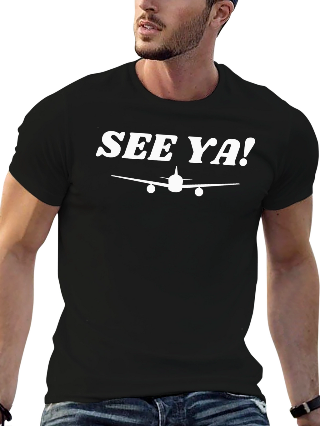 See Ya! Airplane Graphic T-Shirt - Black