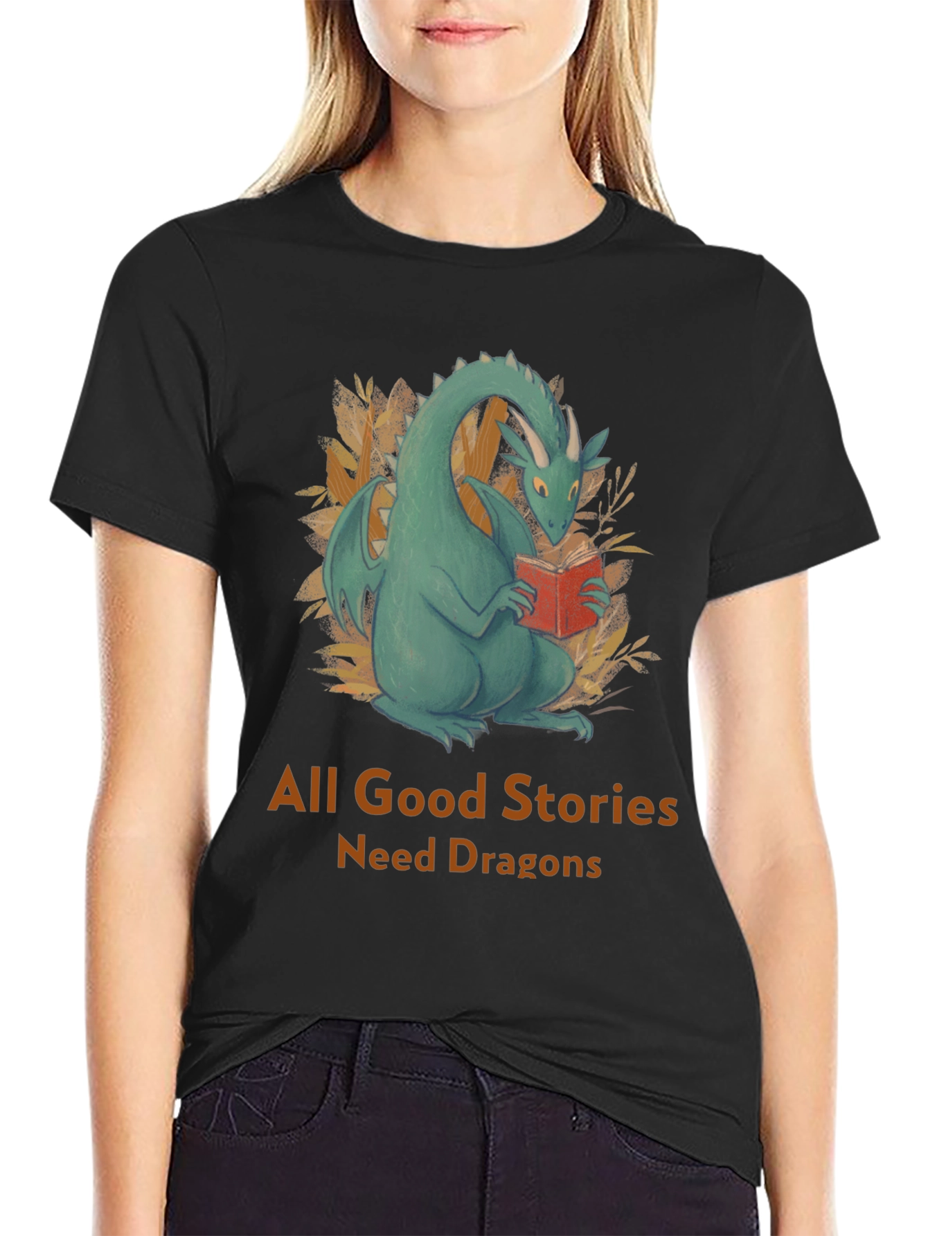 Dragon Reading Book T-Shirt - All Good Stories Need Dragons