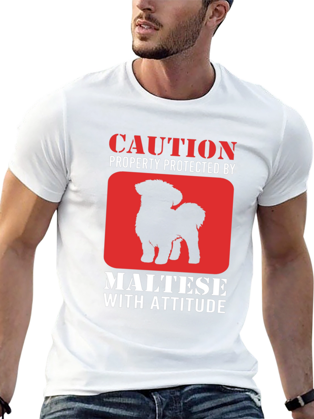 Caution Maltese With Attitude Graphic T-Shirt