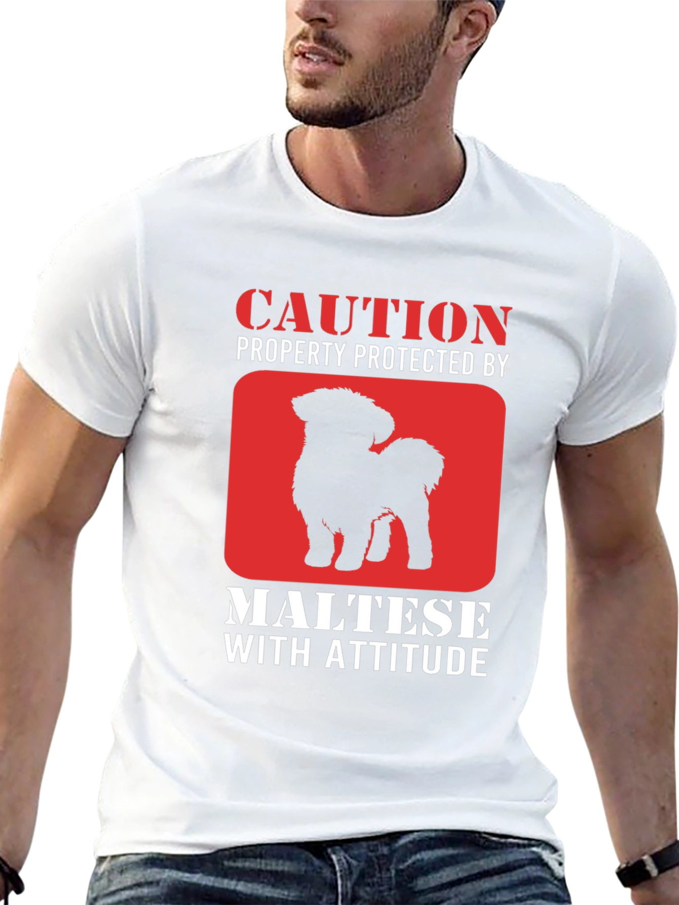 Caution Maltese With Attitude Graphic T-Shirt