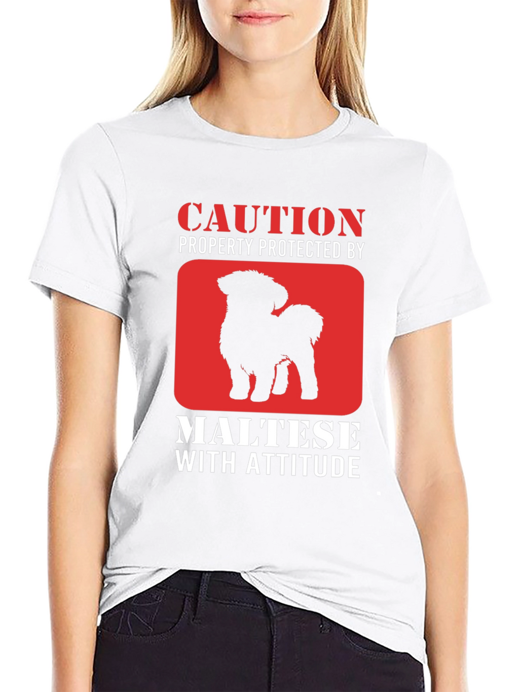 Caution Maltese With Attitude Graphic T-Shirt
