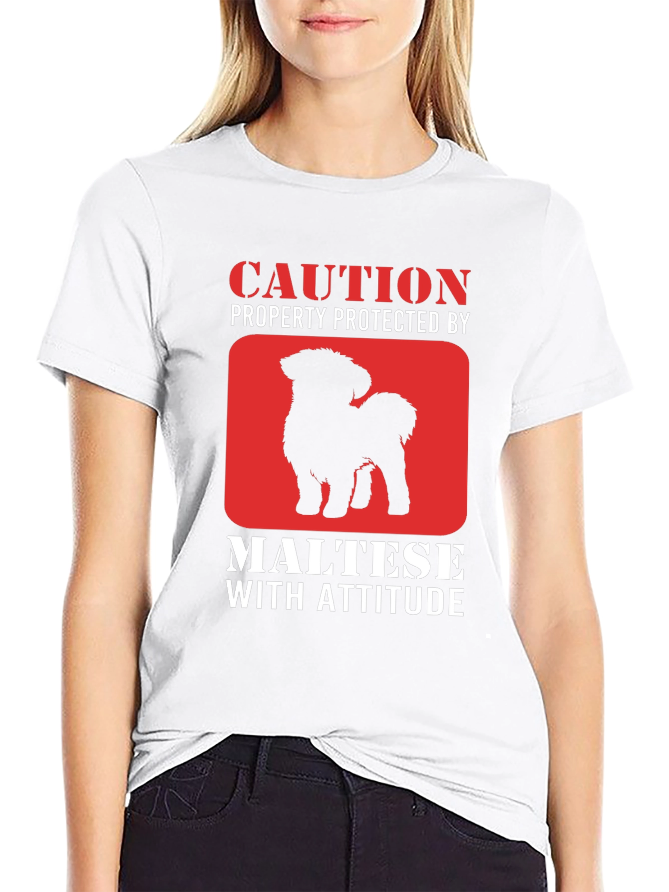 Caution Maltese With Attitude Graphic T-Shirt