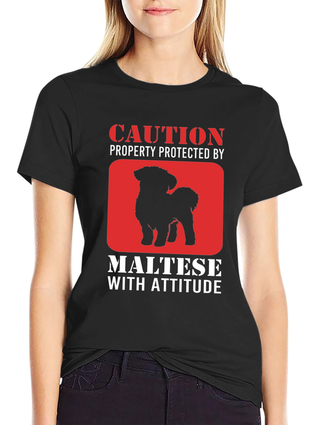 Caution Maltese With Attitude Graphic T-Shirt