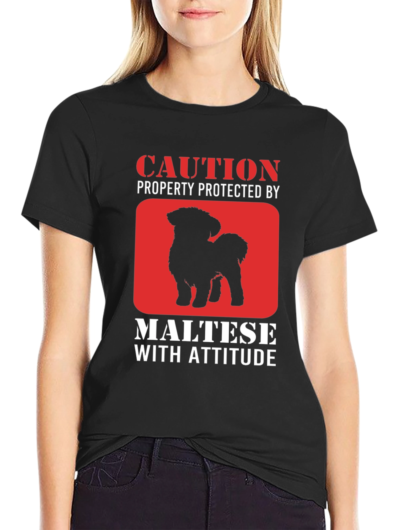 Caution Maltese With Attitude Graphic T-Shirt