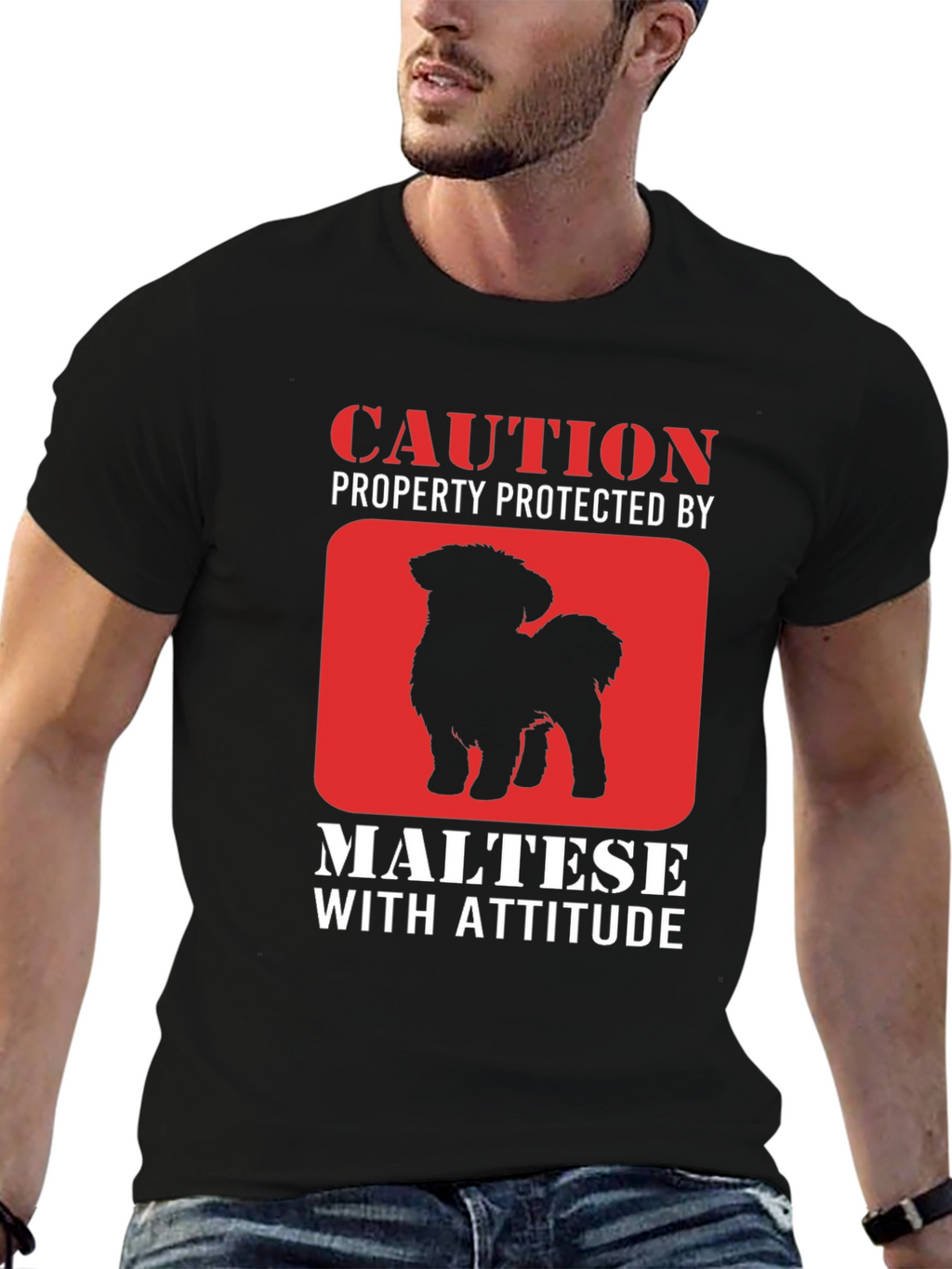 Caution Maltese With Attitude Graphic T-Shirt