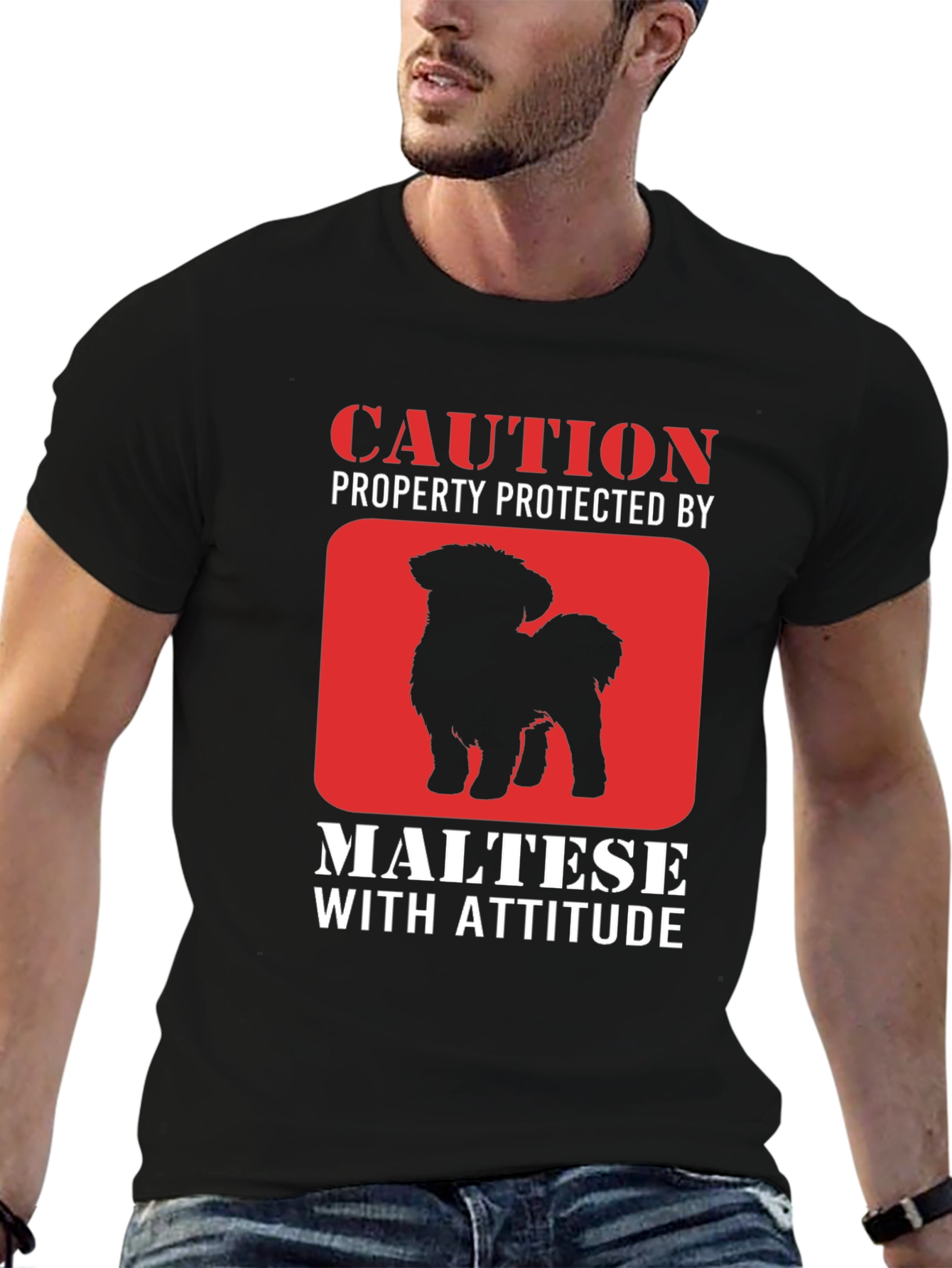 Caution Maltese With Attitude Graphic T-Shirt