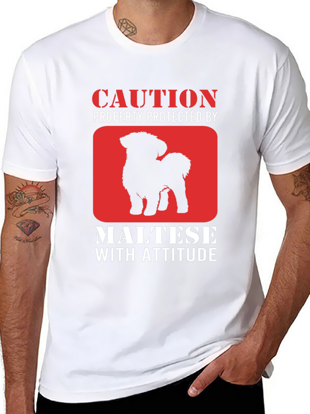 Caution Maltese With Attitude Graphic T-Shirt