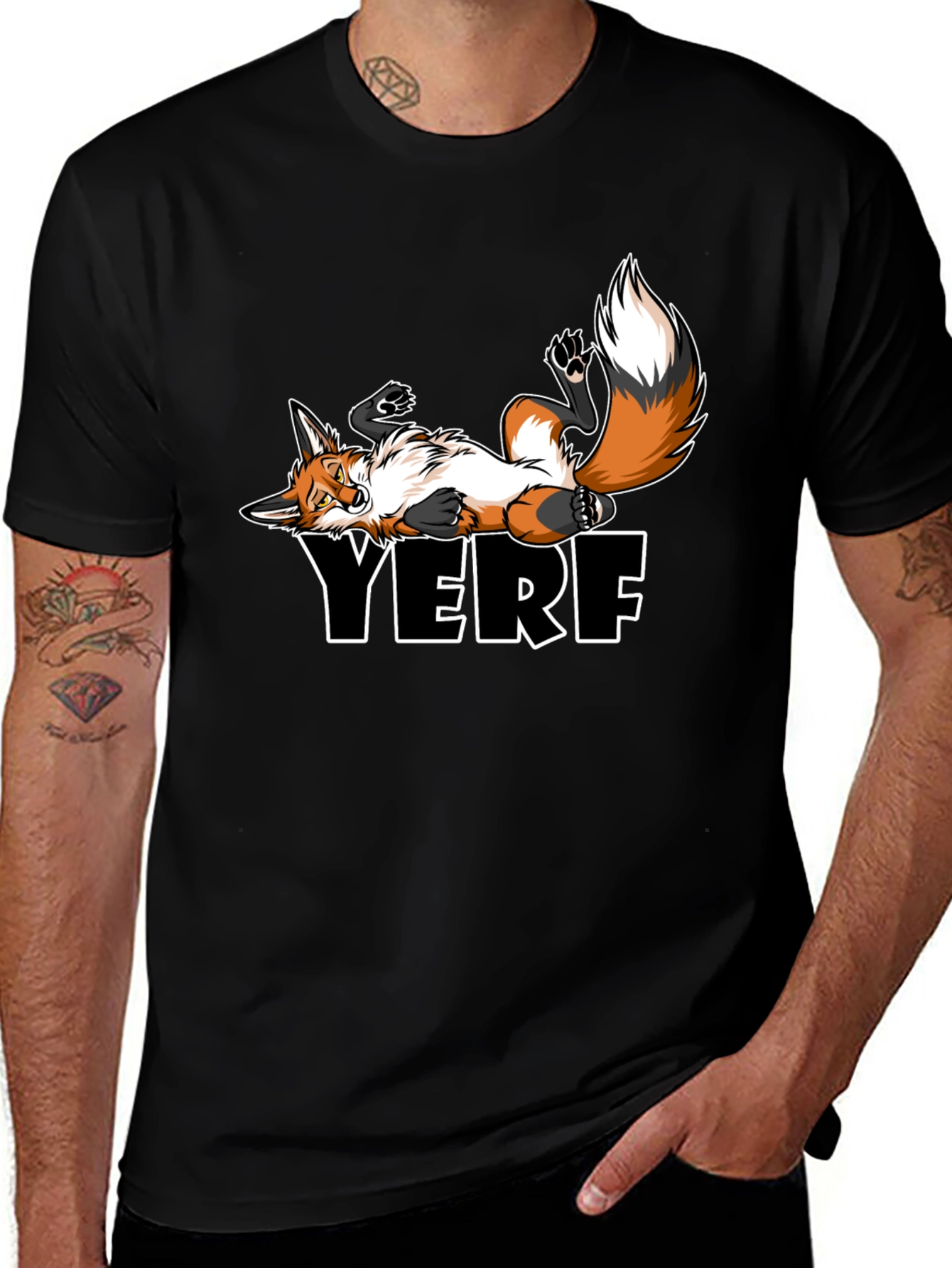 YERF Fox Graphic Tee - Black Casual T-Shirt