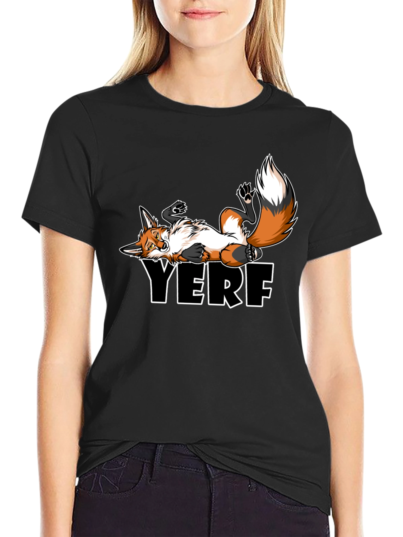 YERF Fox Graphic Tee - Black Casual T-Shirt