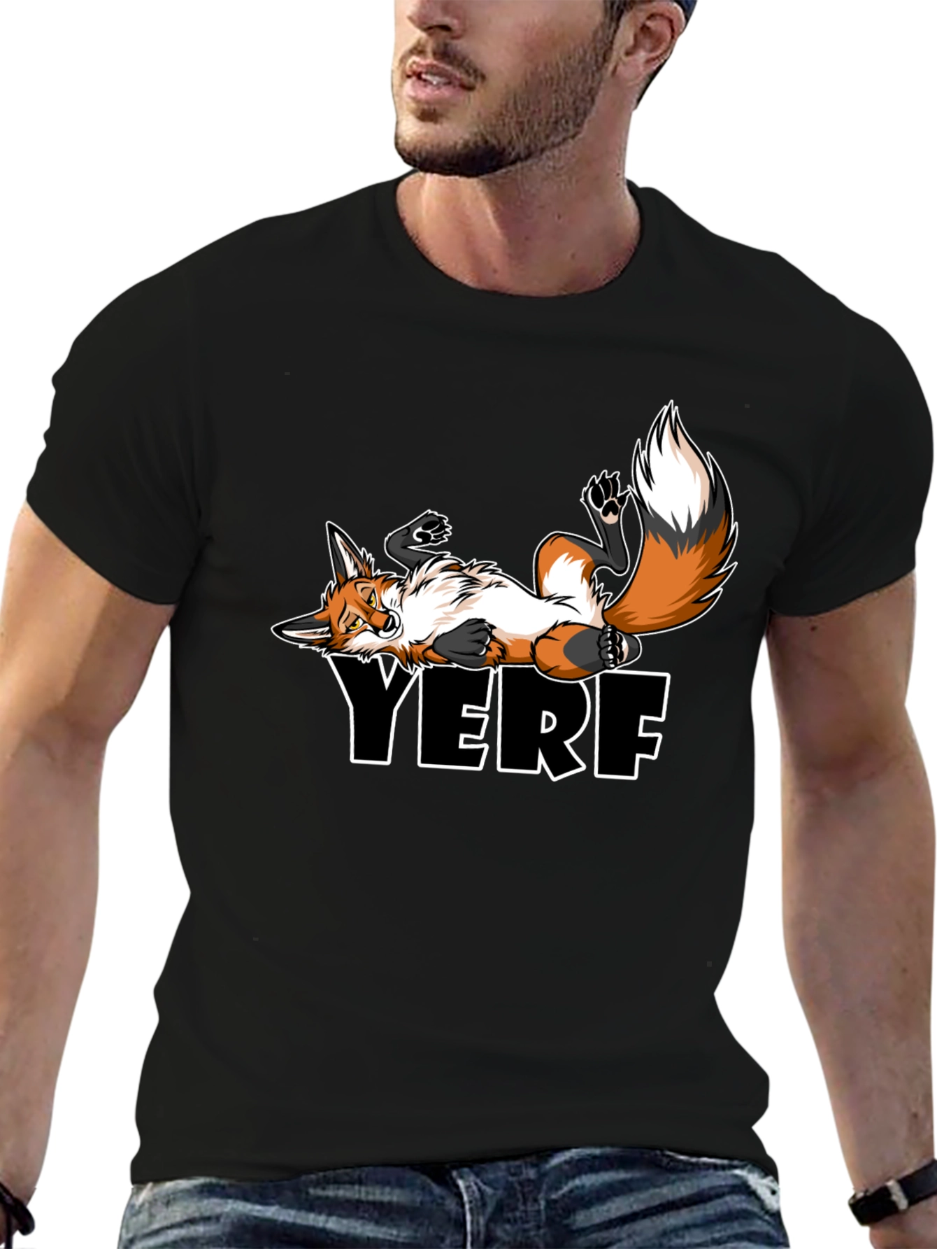 YERF Fox Graphic Tee - Black Casual T-Shirt