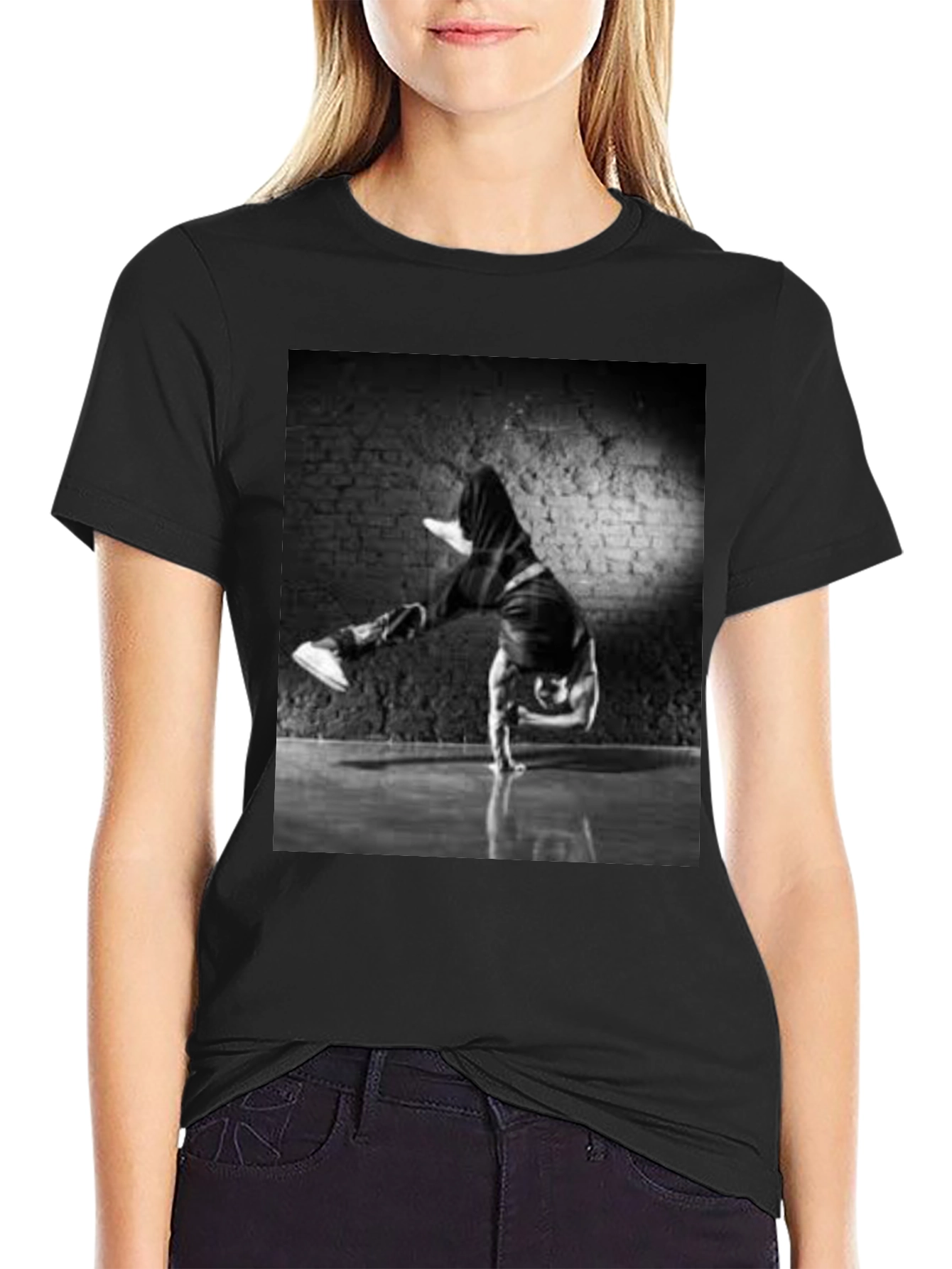 Cool Black T-Shirt with Breakdancer Graphic