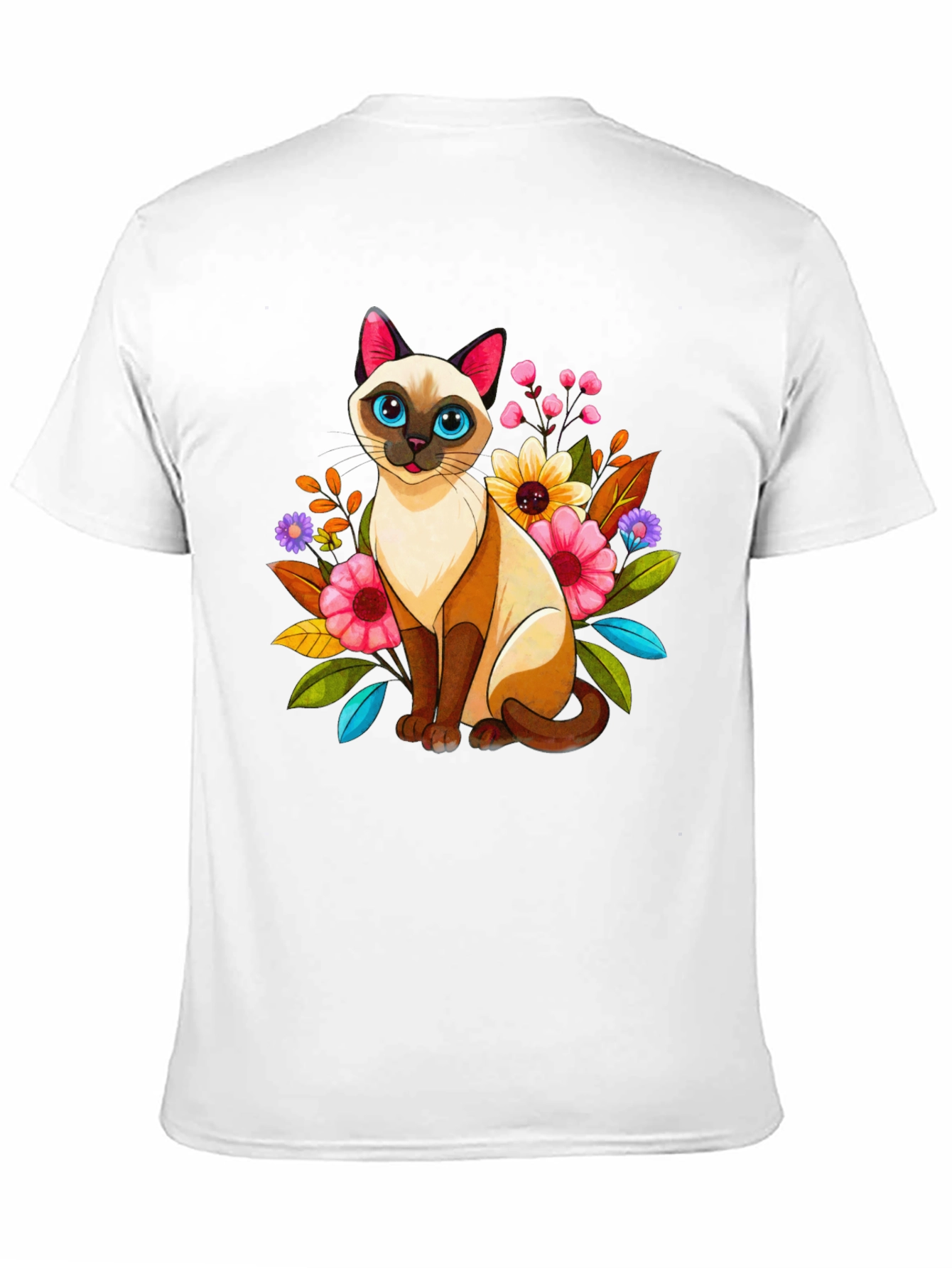 Floral Cat Graphic Tee - Unique Design