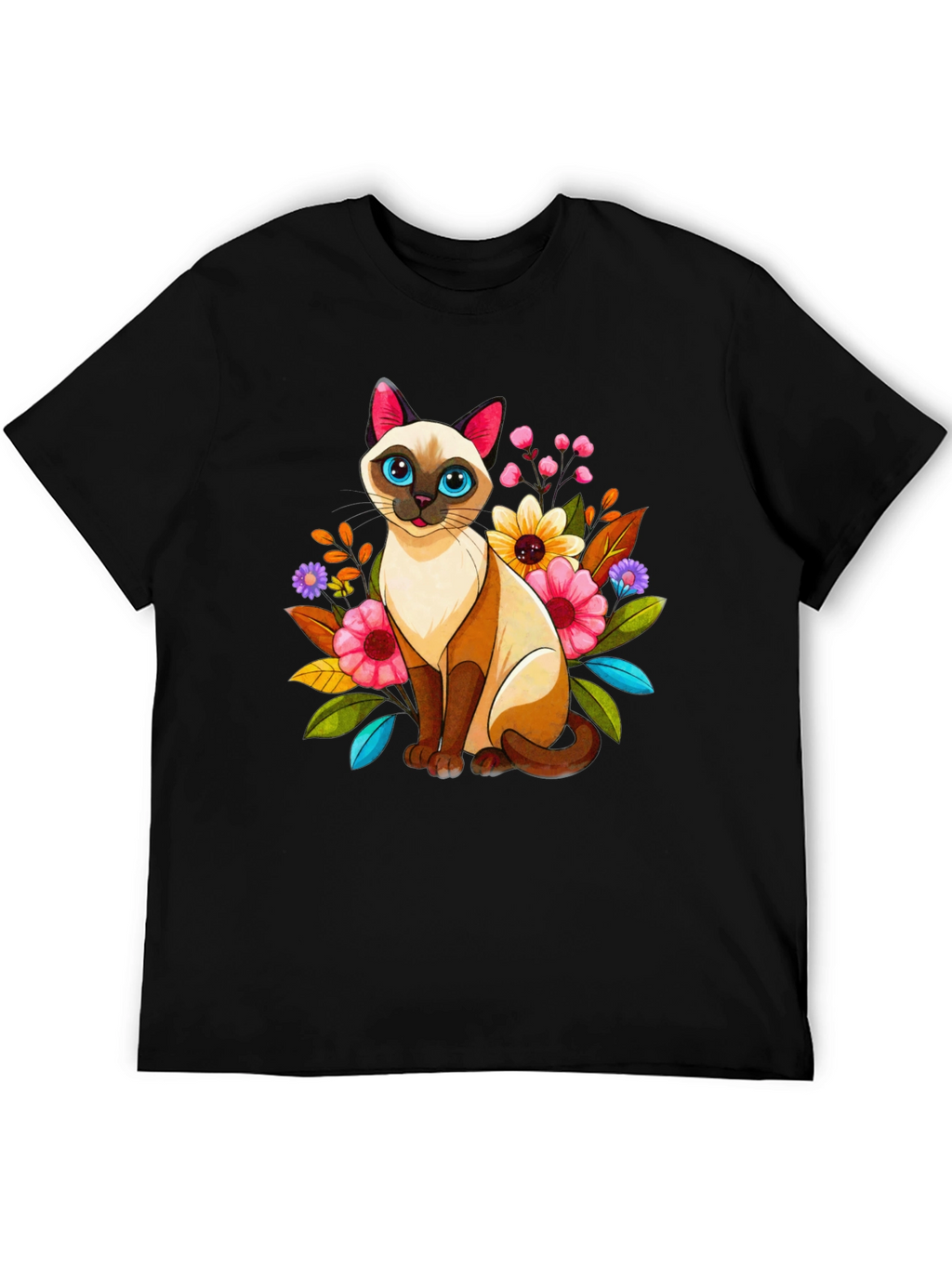 Floral Cat Graphic Tee - Unique Design