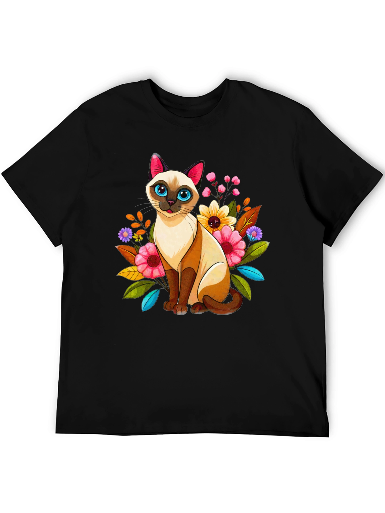 Floral Cat Graphic Tee - Unique Design