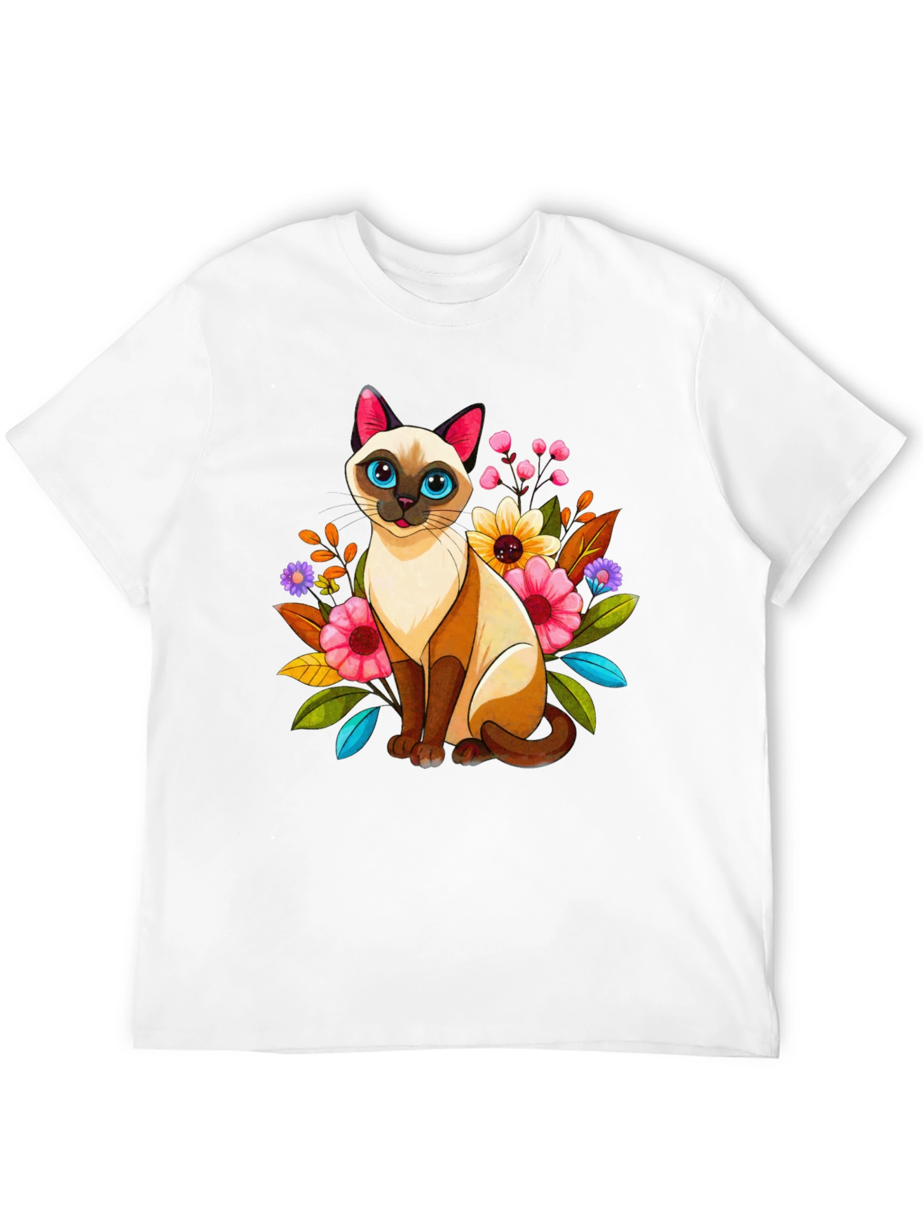 Floral Cat Graphic Tee - Unique Design