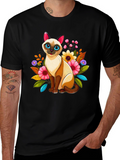 Floral Cat Graphic Tee - Unique Design