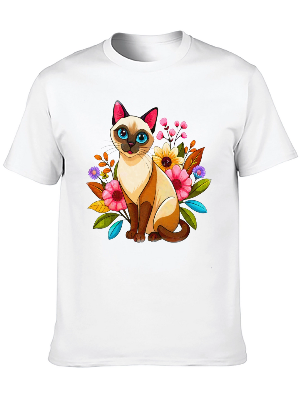 Floral Cat Graphic Tee - Unique Design