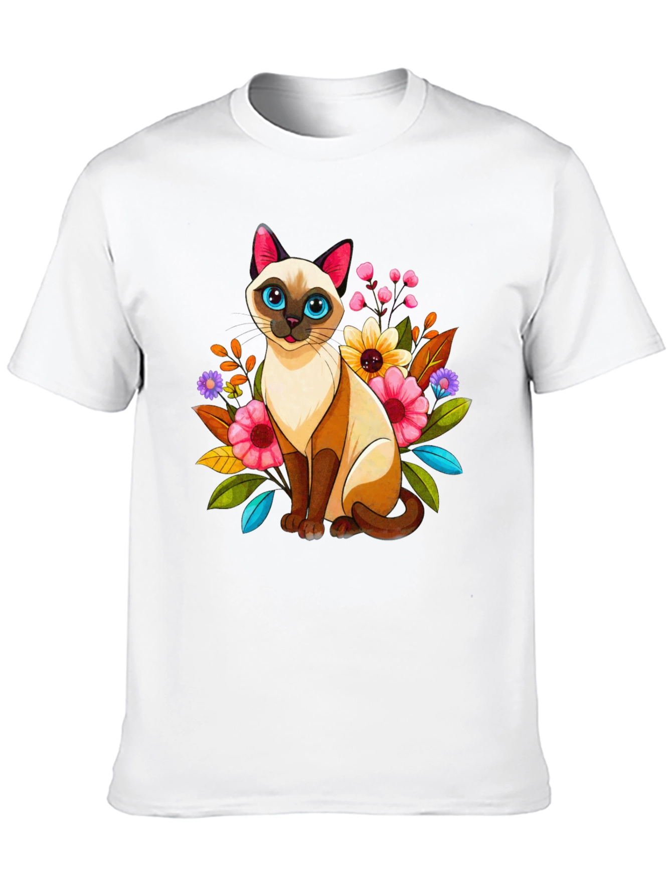 Floral Cat Graphic Tee - Unique Design