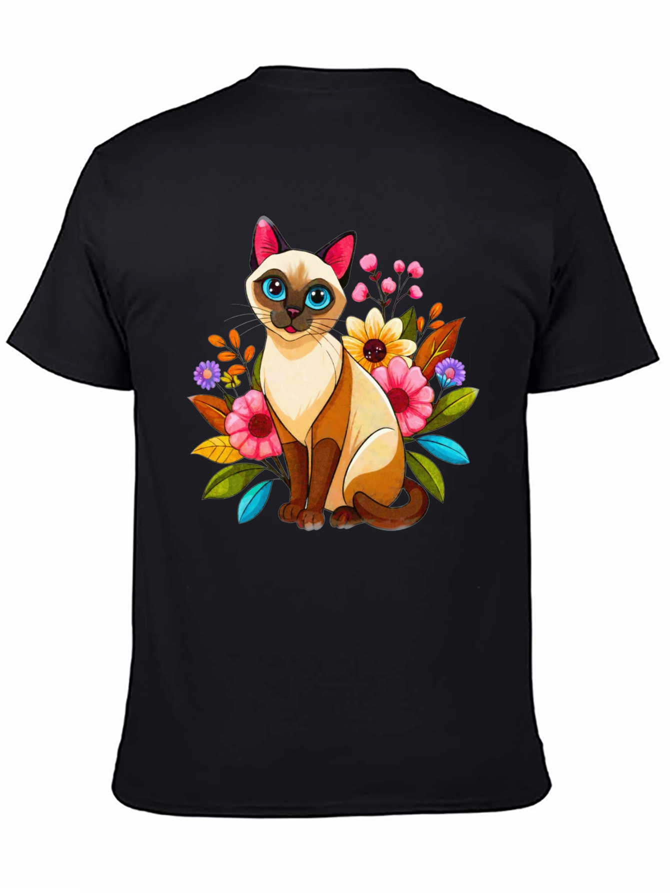 Floral Cat Graphic Tee - Unique Design