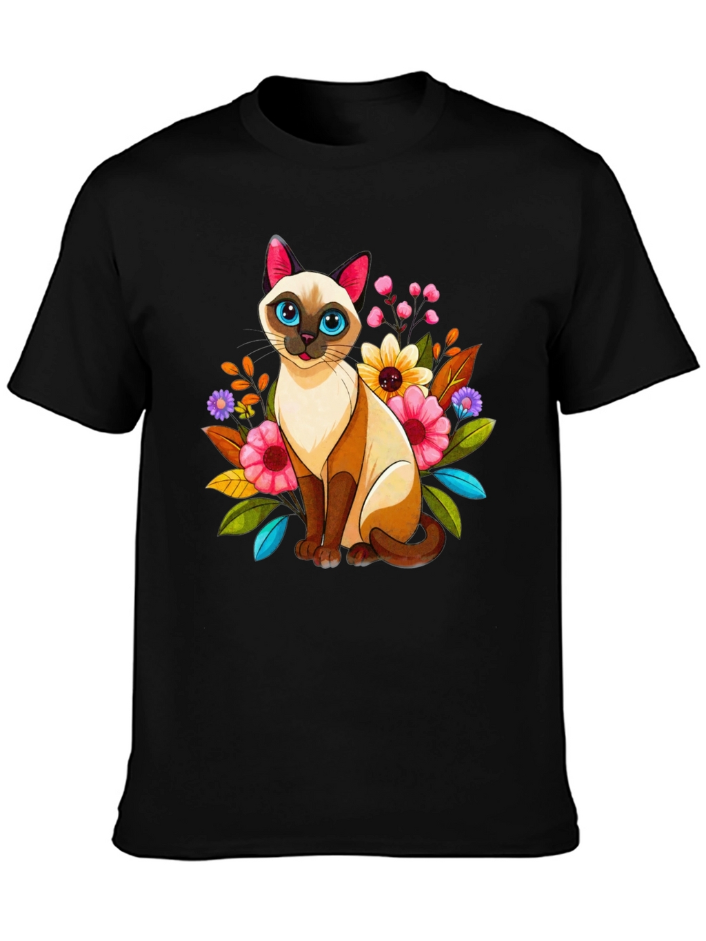 Floral Cat Graphic Tee - Unique Design