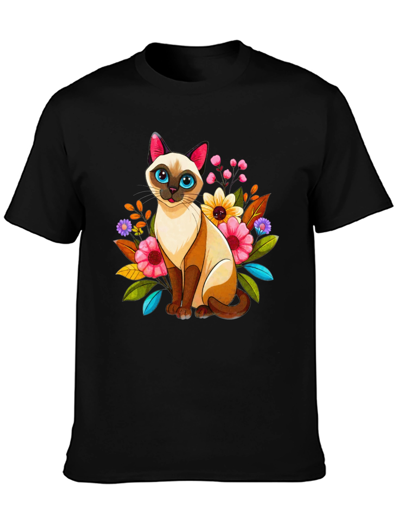 Floral Cat Graphic Tee - Unique Design