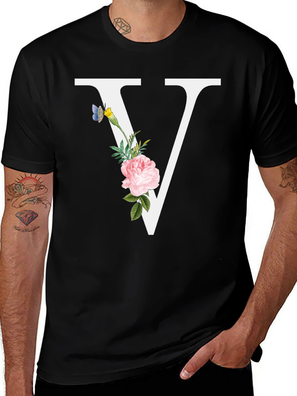 Floral V Letter T-Shirt