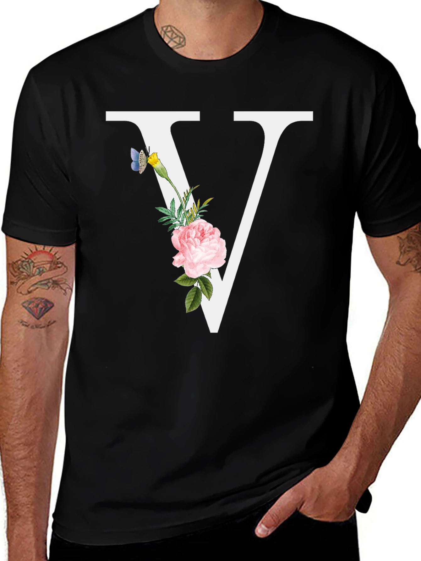 Floral V Letter T-Shirt