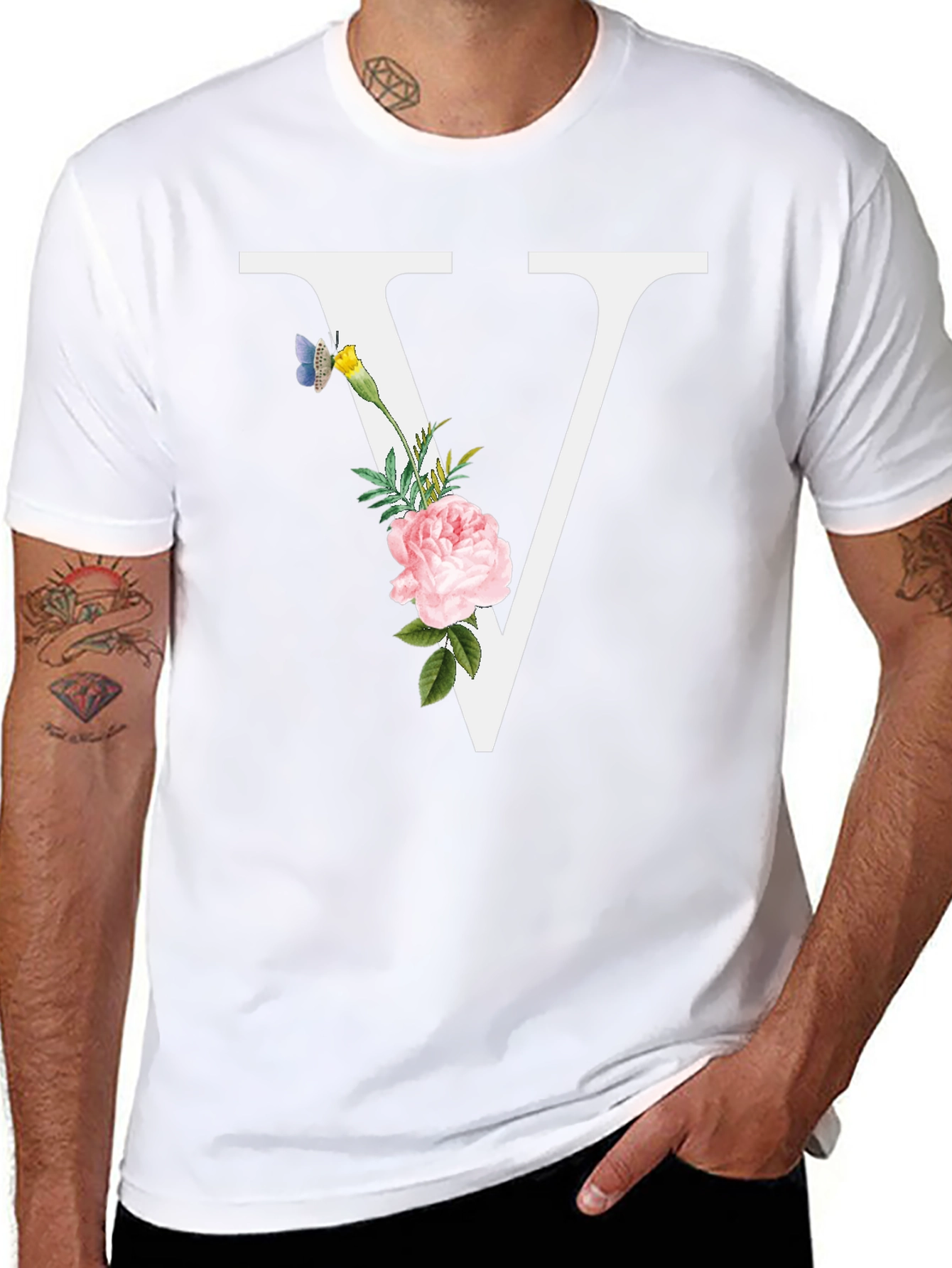 Floral V Letter T-Shirt