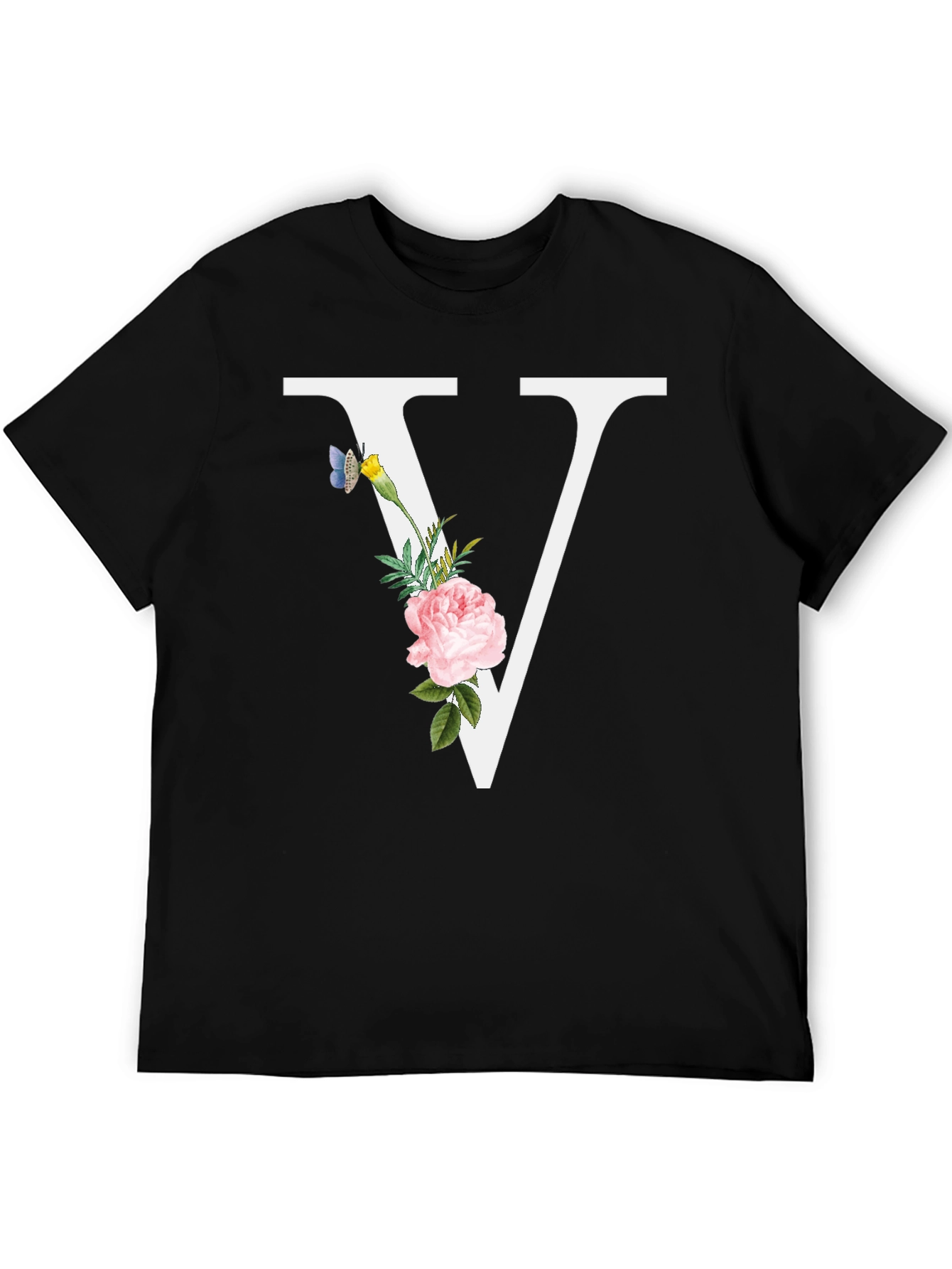 Floral V Letter T-Shirt