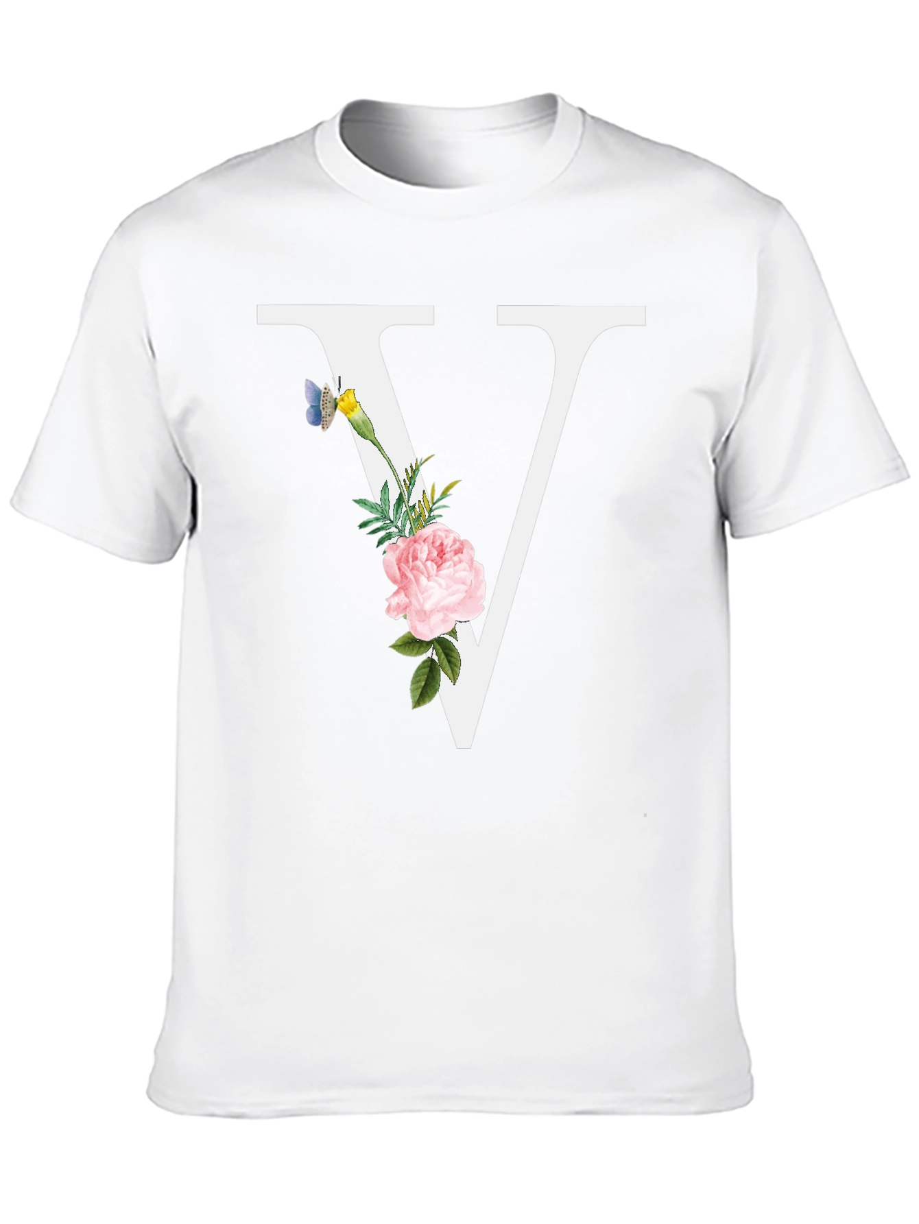 Floral V Letter T-Shirt