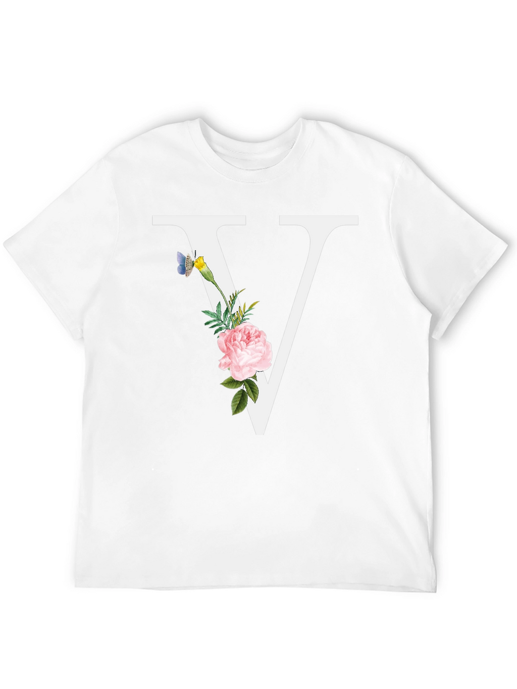 Floral V Letter T-Shirt