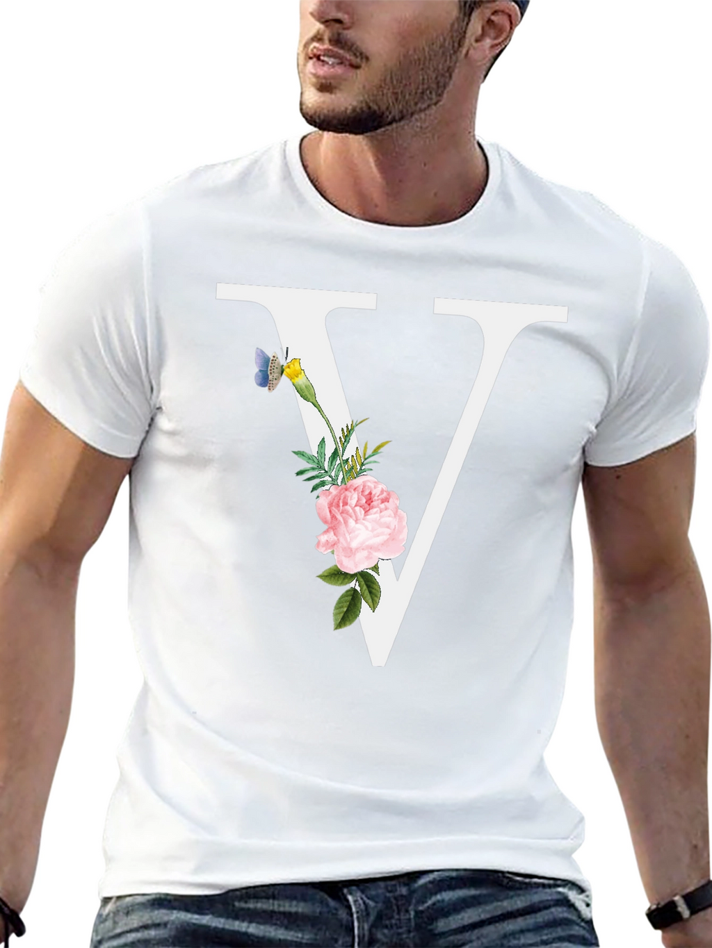 Floral V Letter T-Shirt