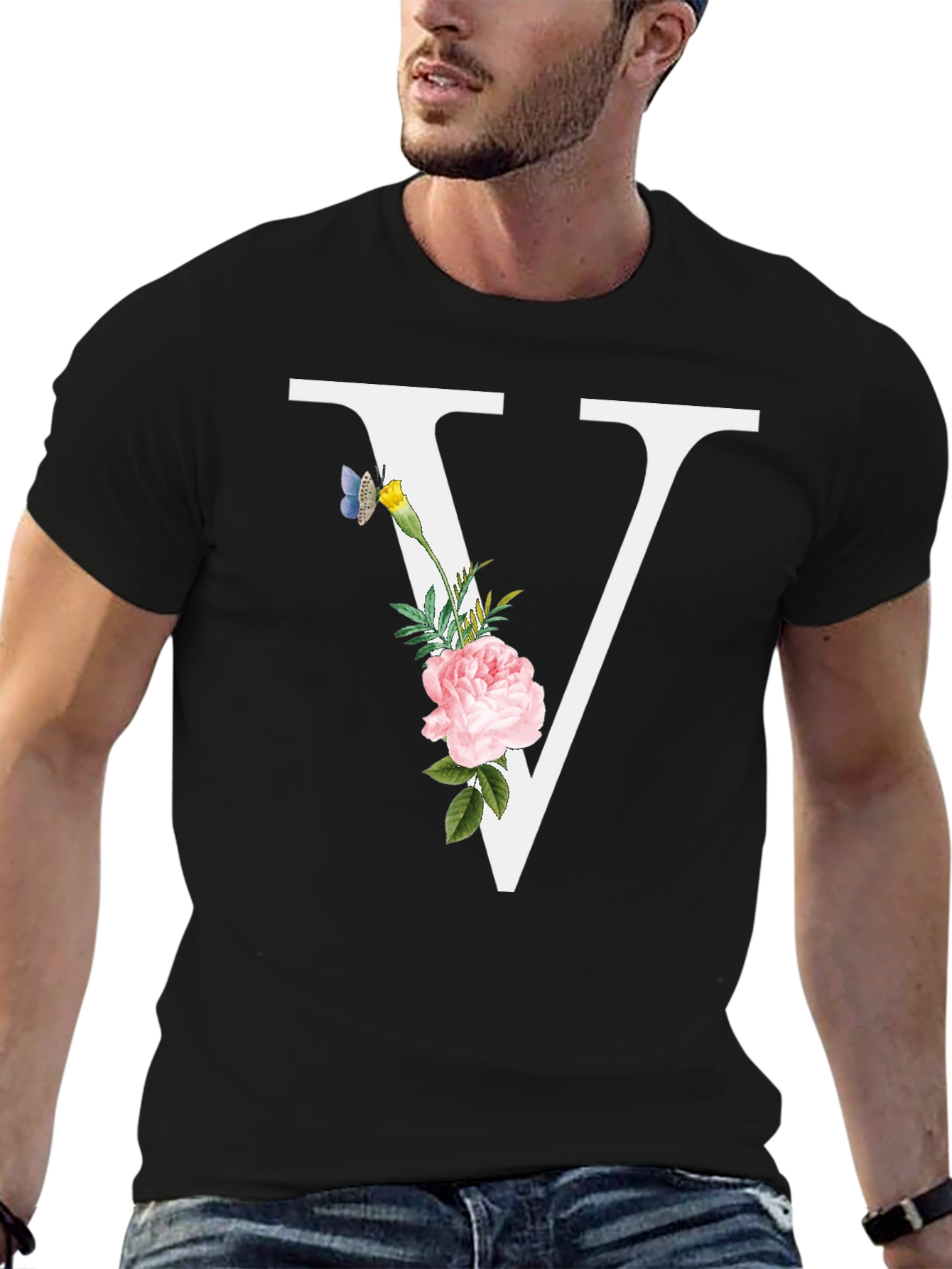 Floral V Letter T-Shirt