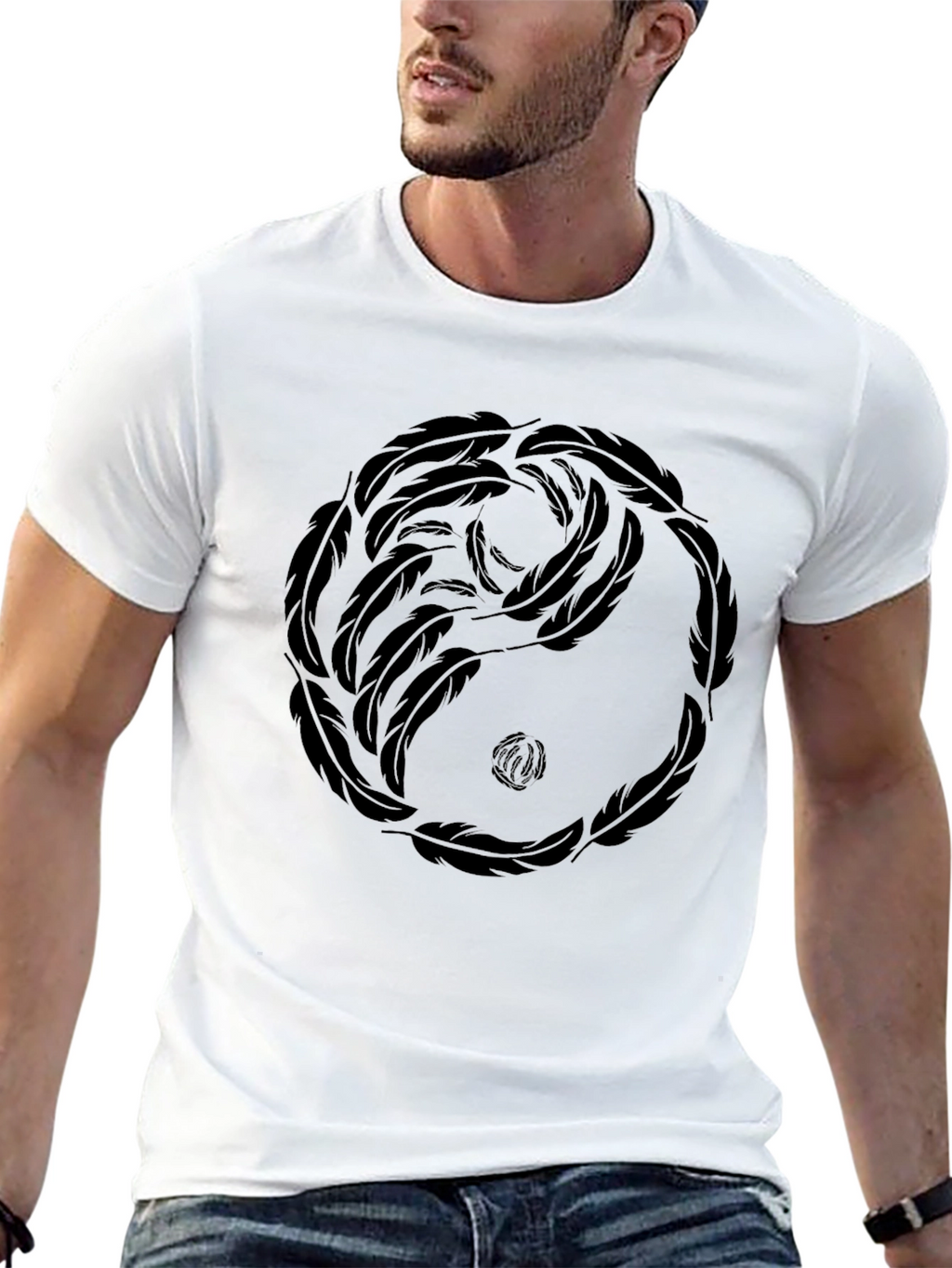 Yin Yang Feather Graphic Tee - Casual Comfort