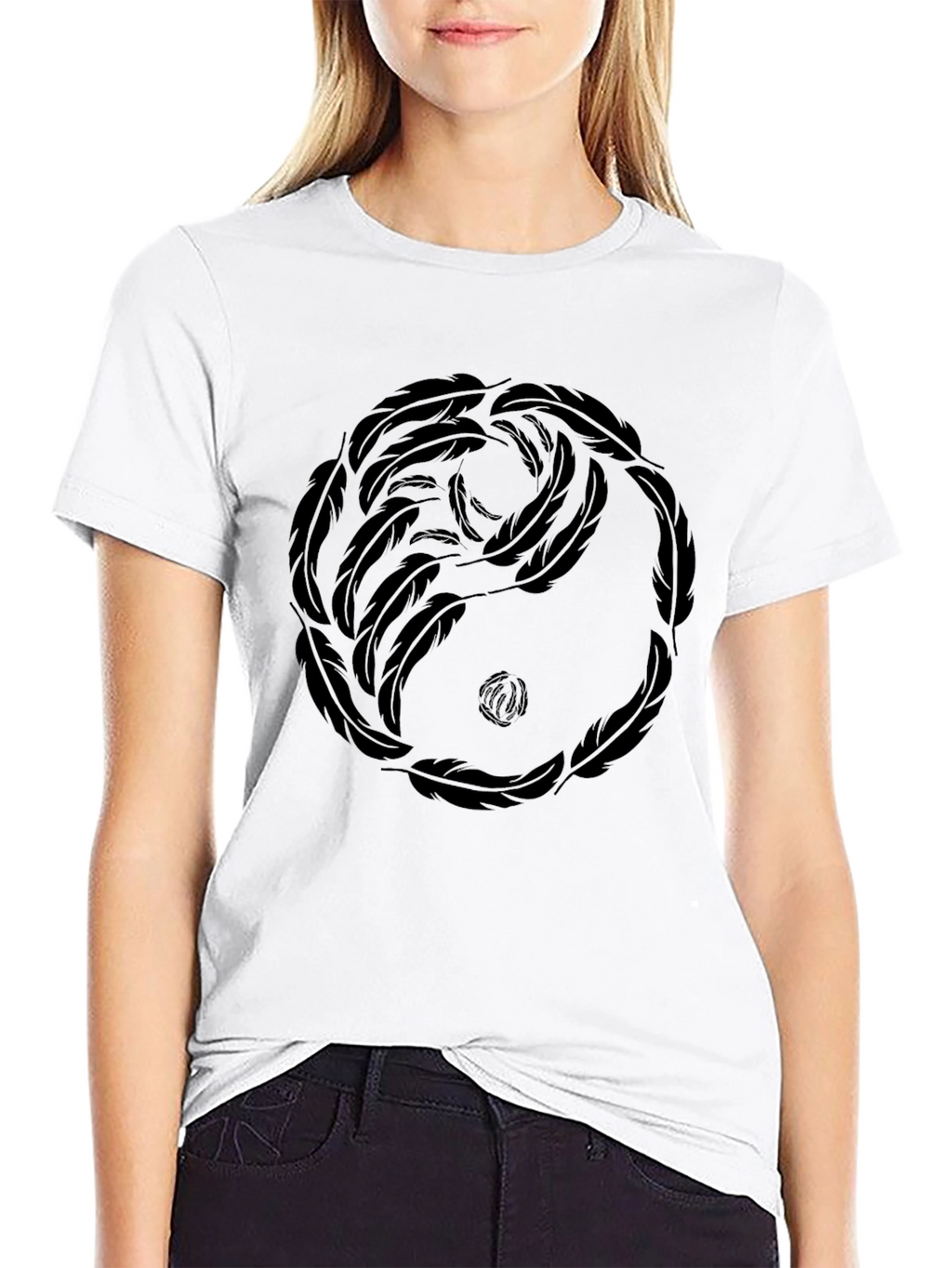 Yin Yang Feather Graphic Tee - Casual Comfort