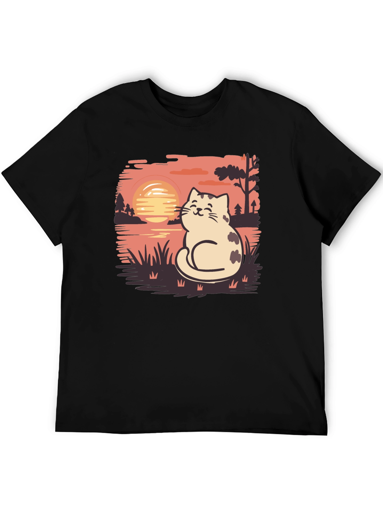 Cat Sunset Graphic Tee - Cozy Comfort Stylish Design