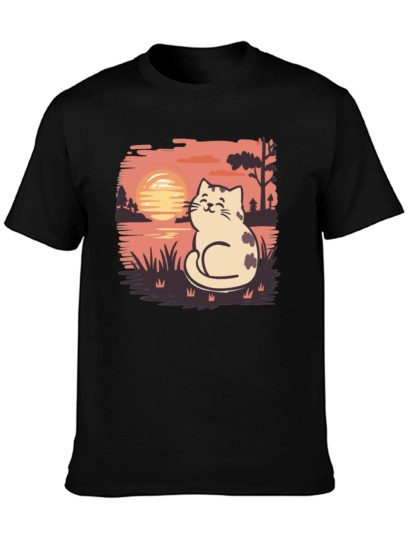 Cat Sunset Graphic Tee - Cozy Comfort Stylish Design