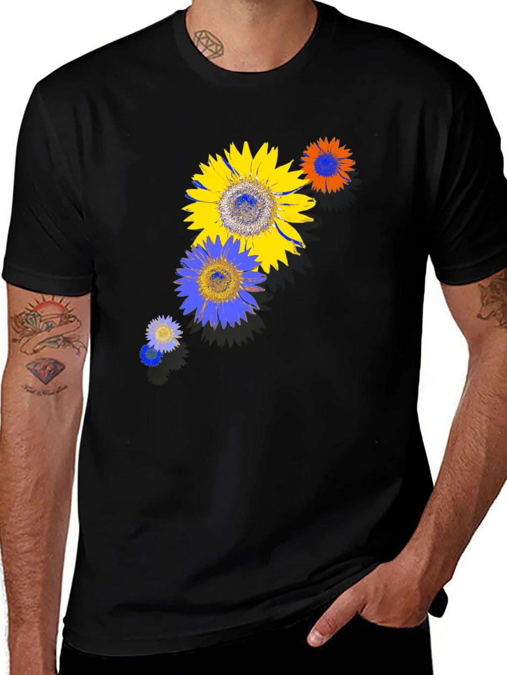 Sunflower Graphic Print Black T-Shirt