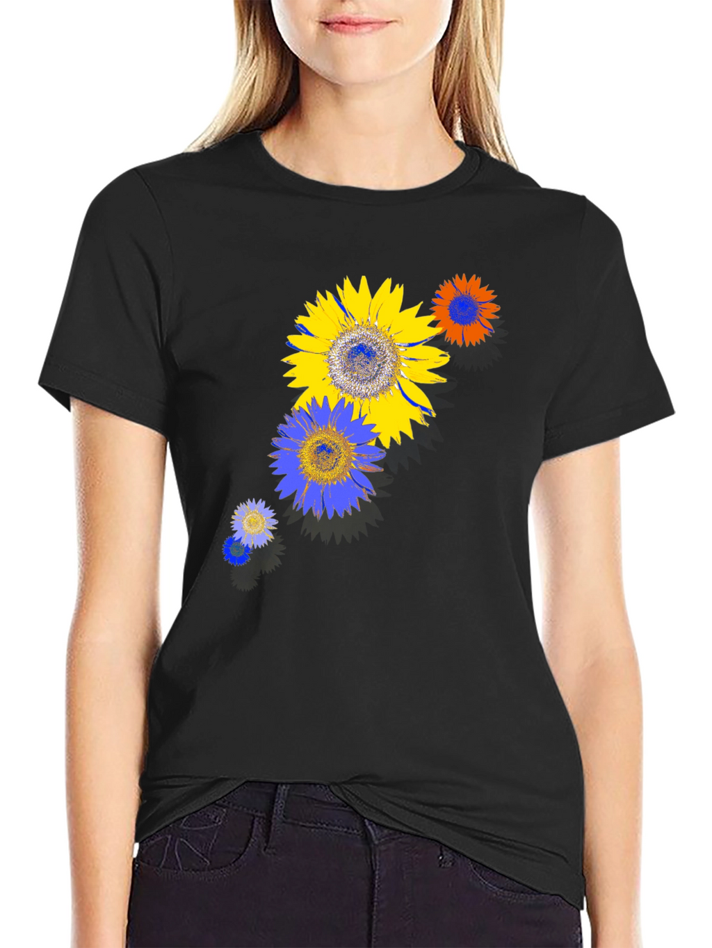 Sunflower Graphic Print Black T-Shirt