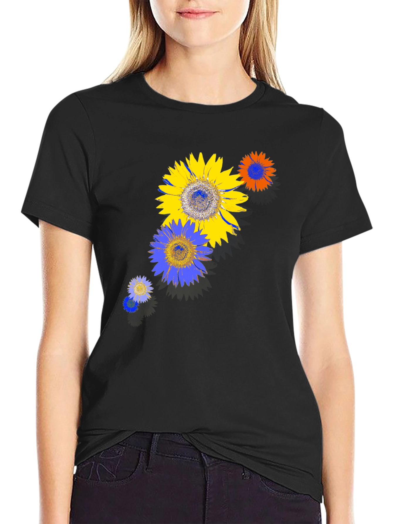 Sunflower Graphic Print Black T-Shirt