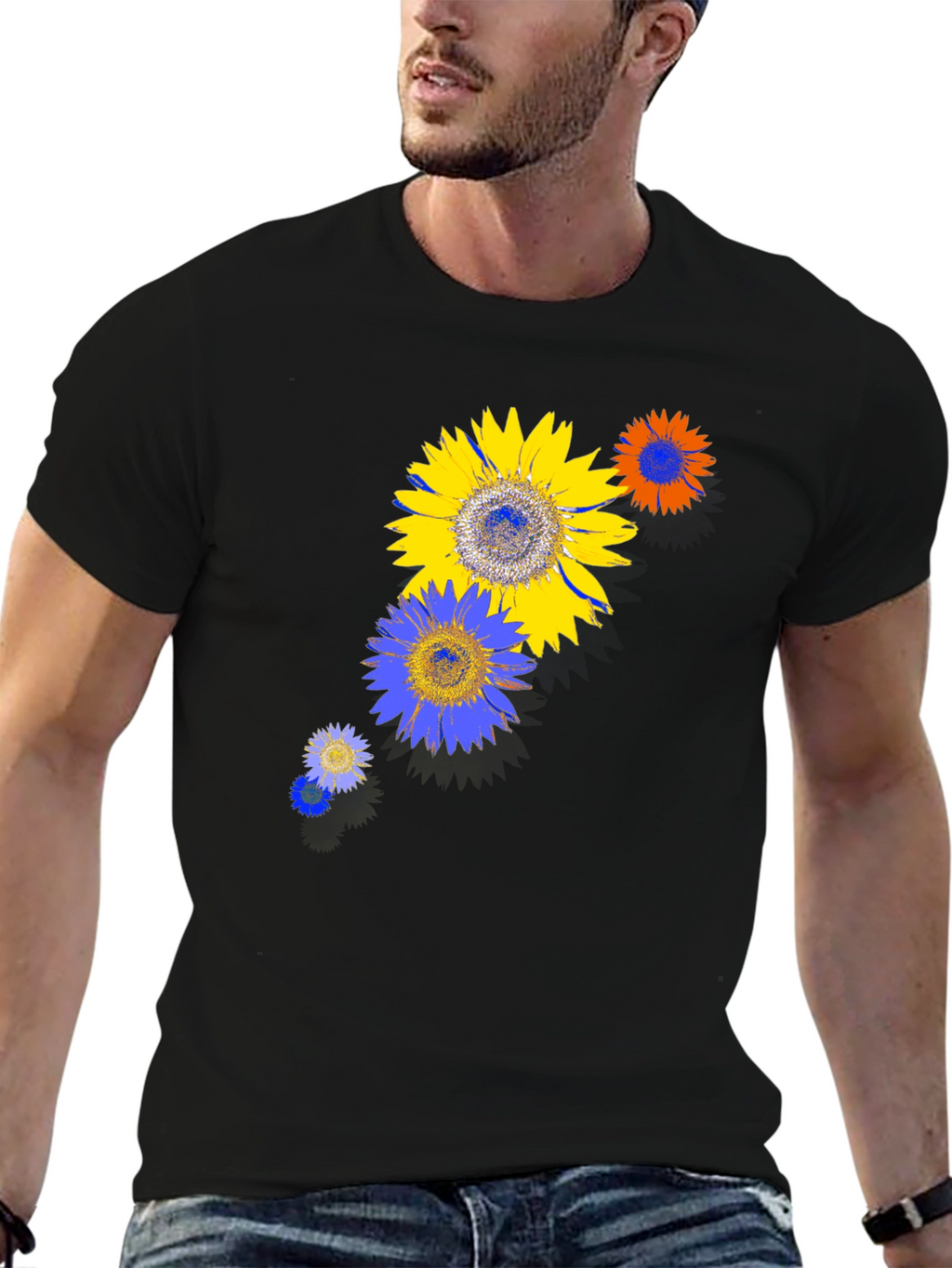 Sunflower Graphic Print Black T-Shirt