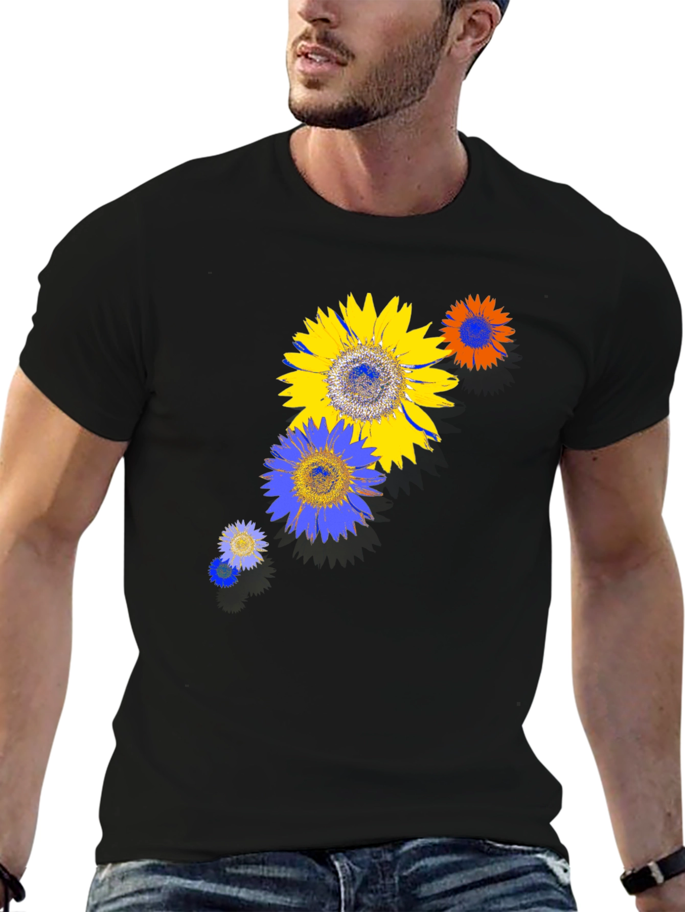 Sunflower Graphic Print Black T-Shirt