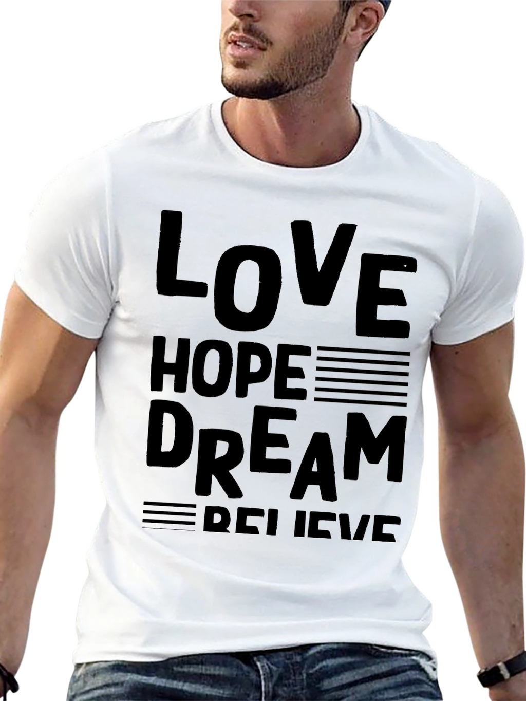 Love Hope Dream Believe Black Graphic T-Shirt