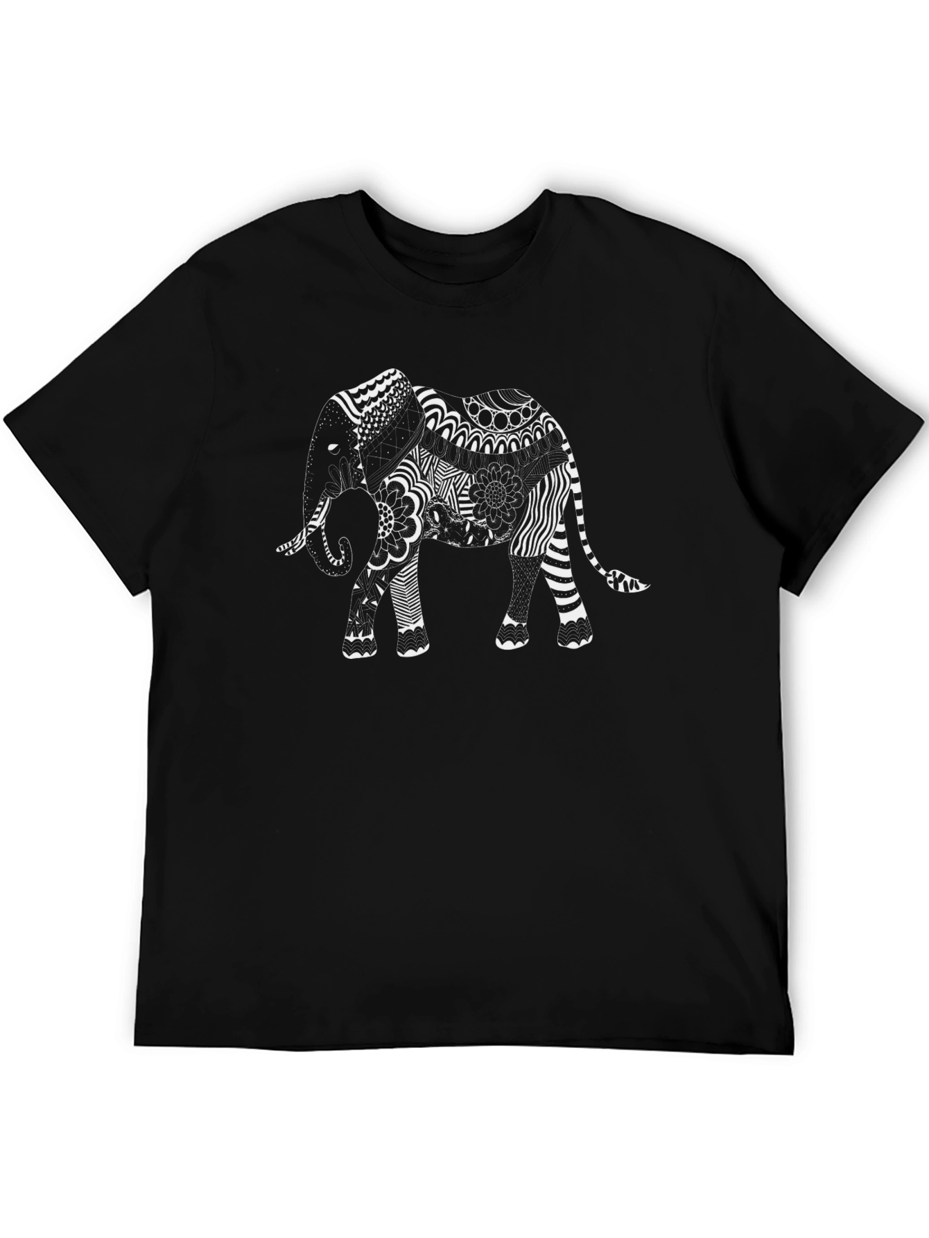 Elephant Art Print Black T-Shirt