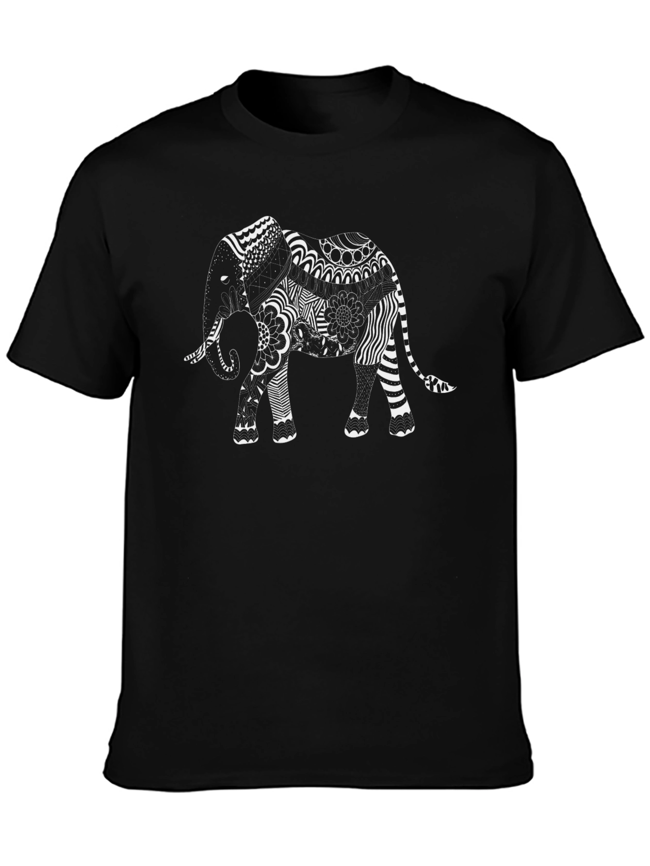 Elephant Art Print Black T-Shirt